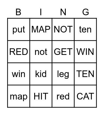 ENGLISH BINGO! Bingo Card