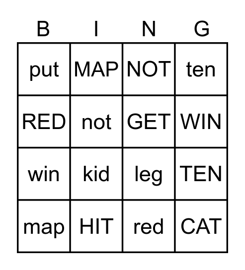 ENGLISH BINGO! Bingo Card