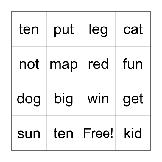 English Bingo! Bingo Card