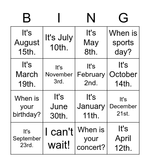 Grade 6. When is Earth Day? Bingo Card