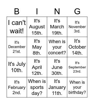 Grade 6. When is Earth Day? Bingo Card