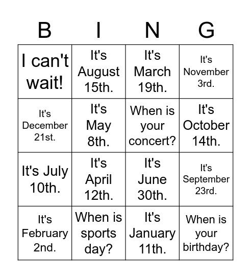 Grade 6. When is Earth Day? Bingo Card