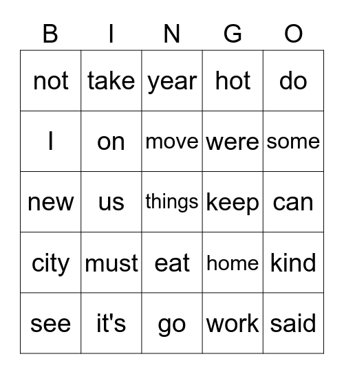 Sight Words 4/15 Bingo Card