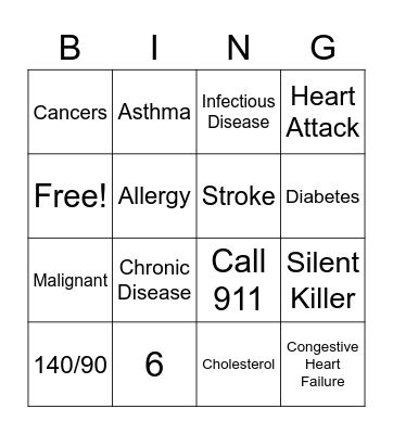 Disease Bingo Card