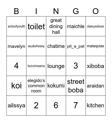 EREA’S. Bingo Card