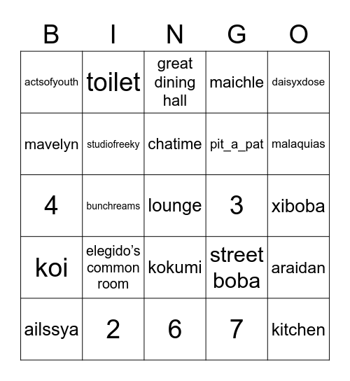 EREA’S. Bingo Card