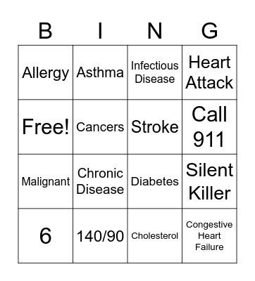 Disease Bingo Card