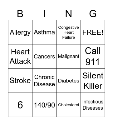 Disease Bingo Card