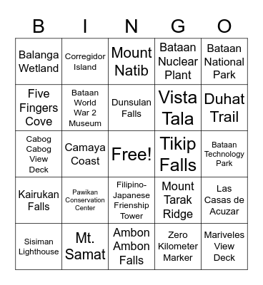 Places in Bataan Bingo Card
