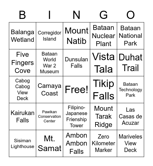 Places in Bataan Bingo Card