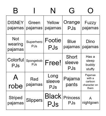 Find a Friend PJ BINGO Card