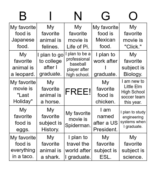 ESL Lab Introductions Bingo! Bingo Card