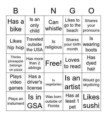 Get to Know You Bingo Card