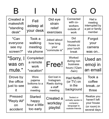 Work Appropriate Bingo Card