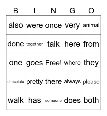 Tricky Tricky Trick Words Bingo Card