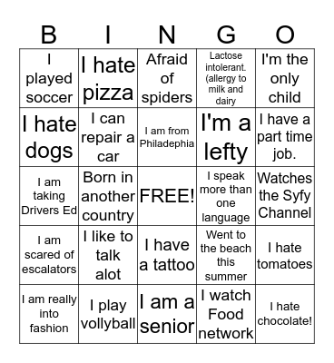 Person Bingo Card