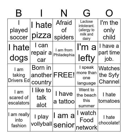 Person Bingo Card