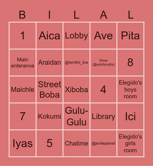 KALA'S Bingo Card