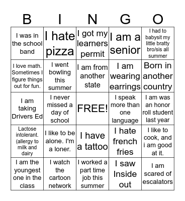 Person Bingo Card