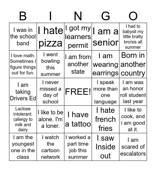 Person Bingo Card