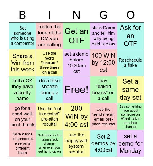 Wheel Talk Bingo! Bingo Card