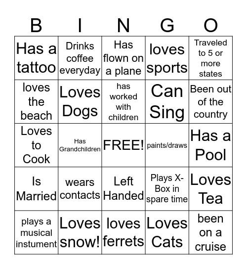 Get to Know Bingo Card