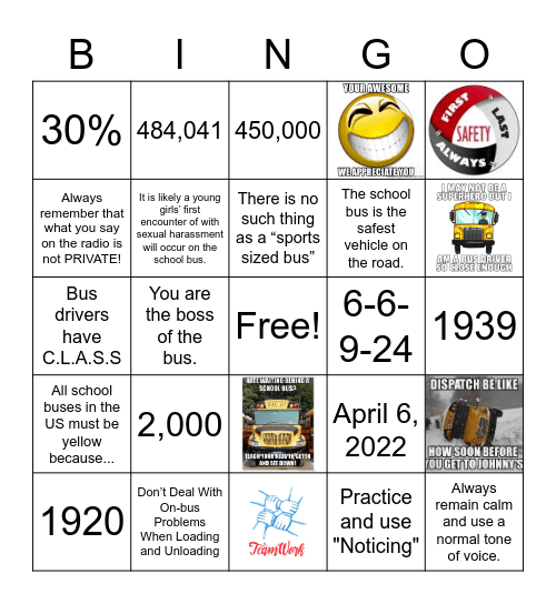 BUS Bingo Card