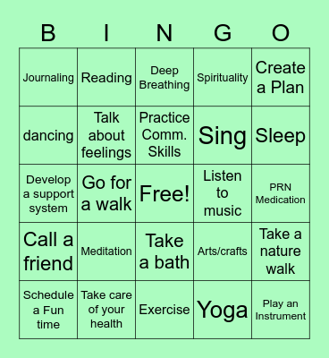 Stress Bingo Card