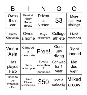 Elevation Bingo Card