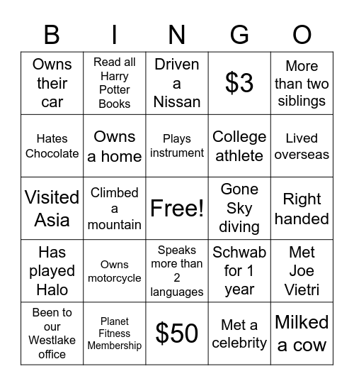 Elevation Bingo Card
