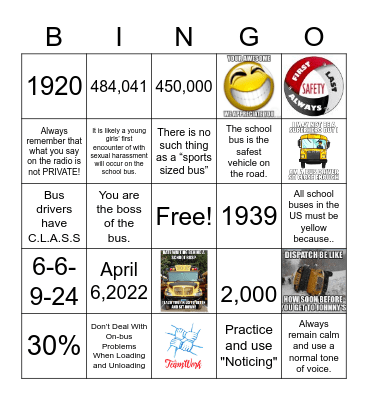 BUS Bingo Card