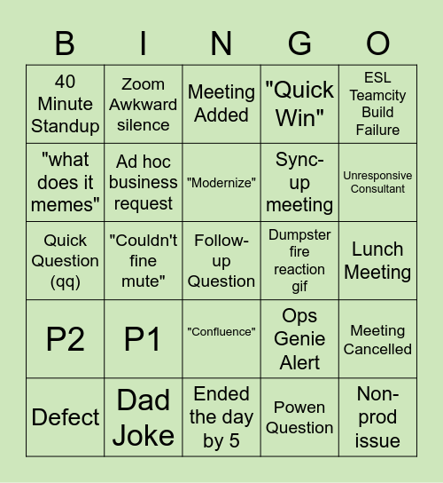 Field Ops Bingo Card