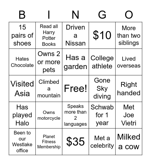 Elevation Bingo Card