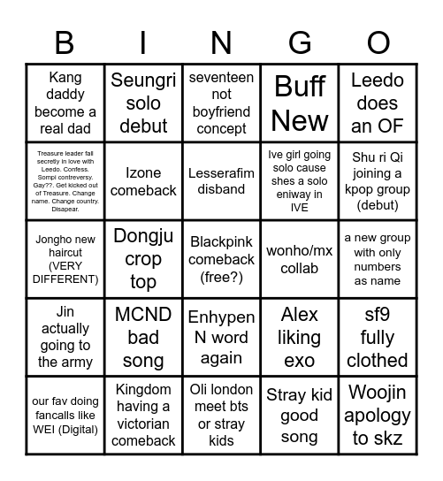 Kpop 2022 Bingo Card