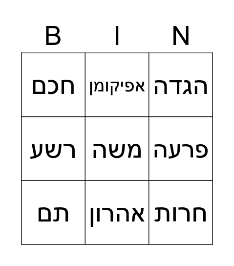 בינגו פסח Bingo Card
