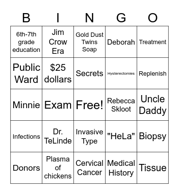 Henrietta Lacks Bingo Card