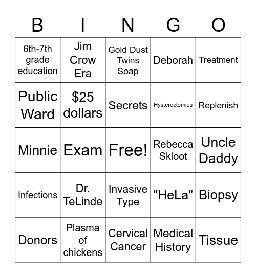 Henrietta Lacks Bingo Card