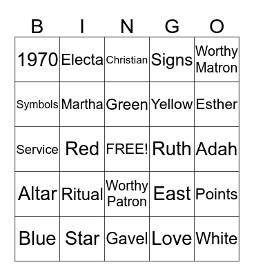 East Cooper Chapter #365 OES Bingo Card