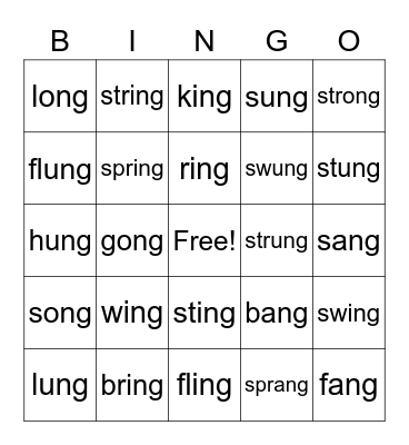 ang ing ong ung Bingo Card