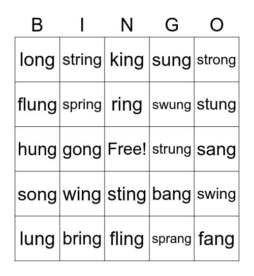 ang ing ong ung Bingo Card