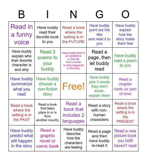 Reading with BUDDIES Bingo Card