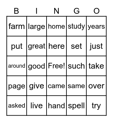 Fry #2 Bingo Card