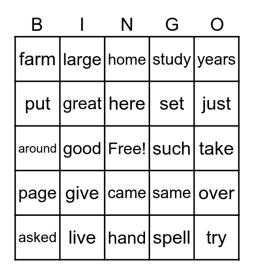Fry #2 Bingo Card