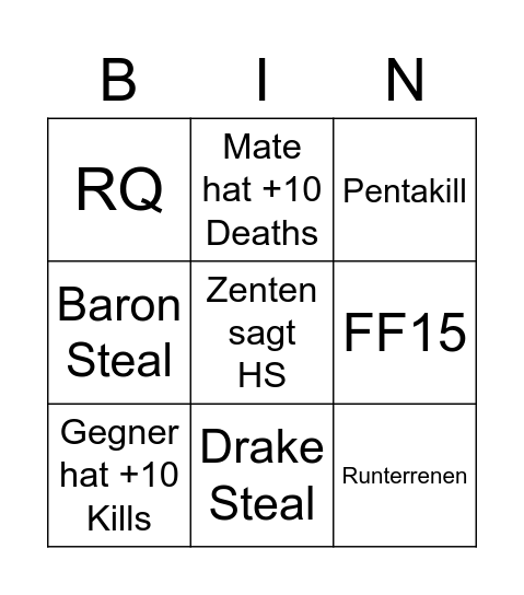 Zenten Bingo Card