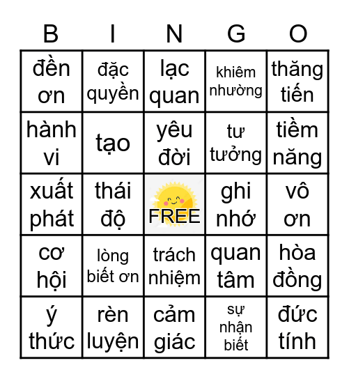 Lòng Biết Ơn Bingo Card