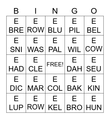 CALL NUMBER BINGO Card