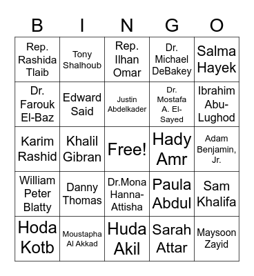 Arab American Heritage Month BINGO Card