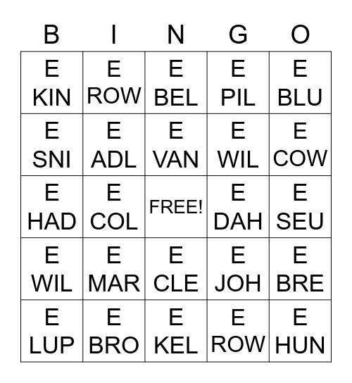 CALL NUMBER BINGO Card