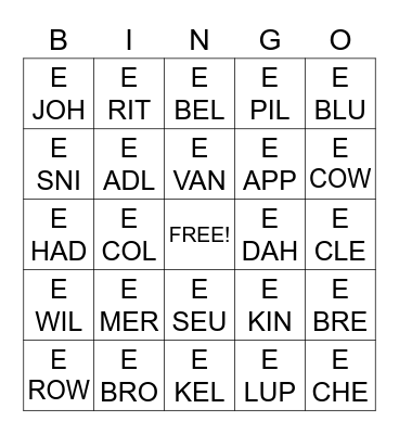 CALL NUMBER BINGO Card