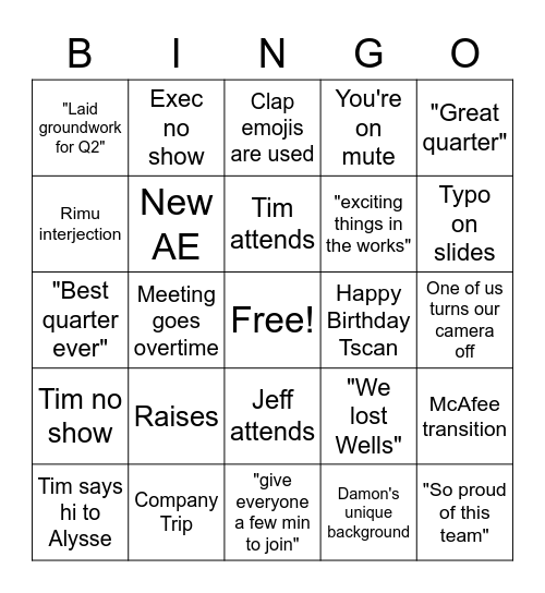 Q1 All Hands 2022 Bingo Card